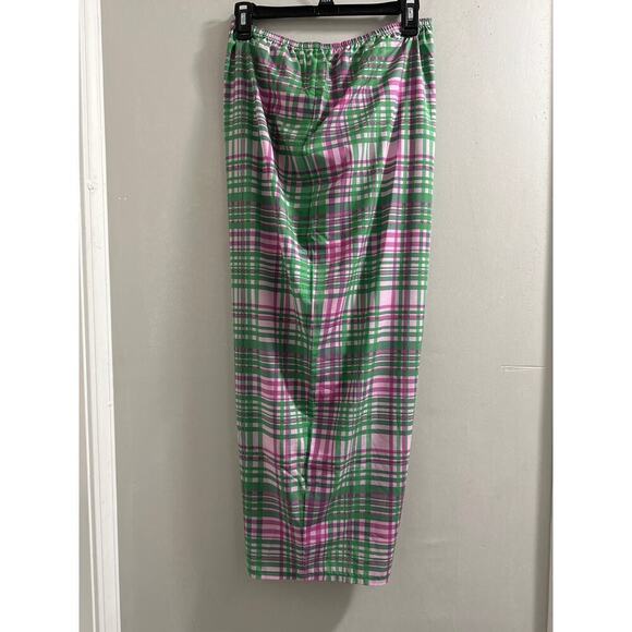 🔴Plush Plaid Sarong‎ Skirt Green and pink size S - Picture 4 of 5